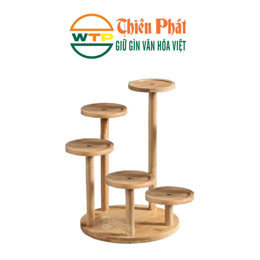 kệ gỗ bậc thang 5 tầng bậc tròn trang trí